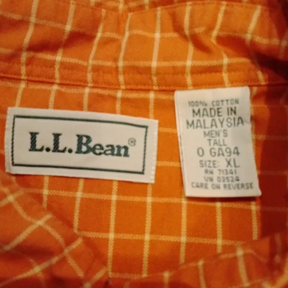 L.L. Bean Men’s Fun Orange Check Short Sleeve Button-Down Shirt Sz XL - Picture 9 of 9